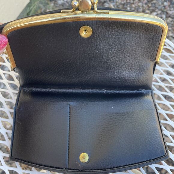 Vintage Tapestry Carpet Bag Red & Black Wallet 1960s Double Kiss Closure - Picture 5 of 8